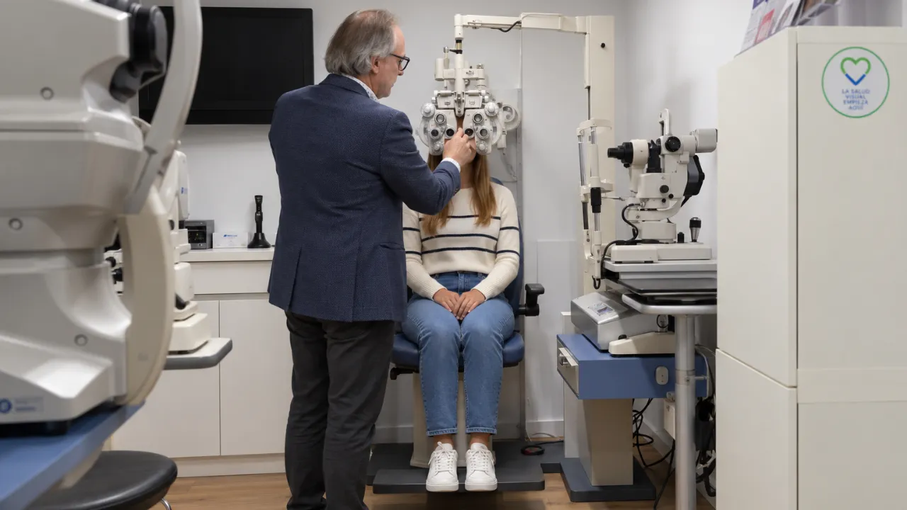 Josep Llevot realizando una valoración visual para adaptar lentillas en Cornellà